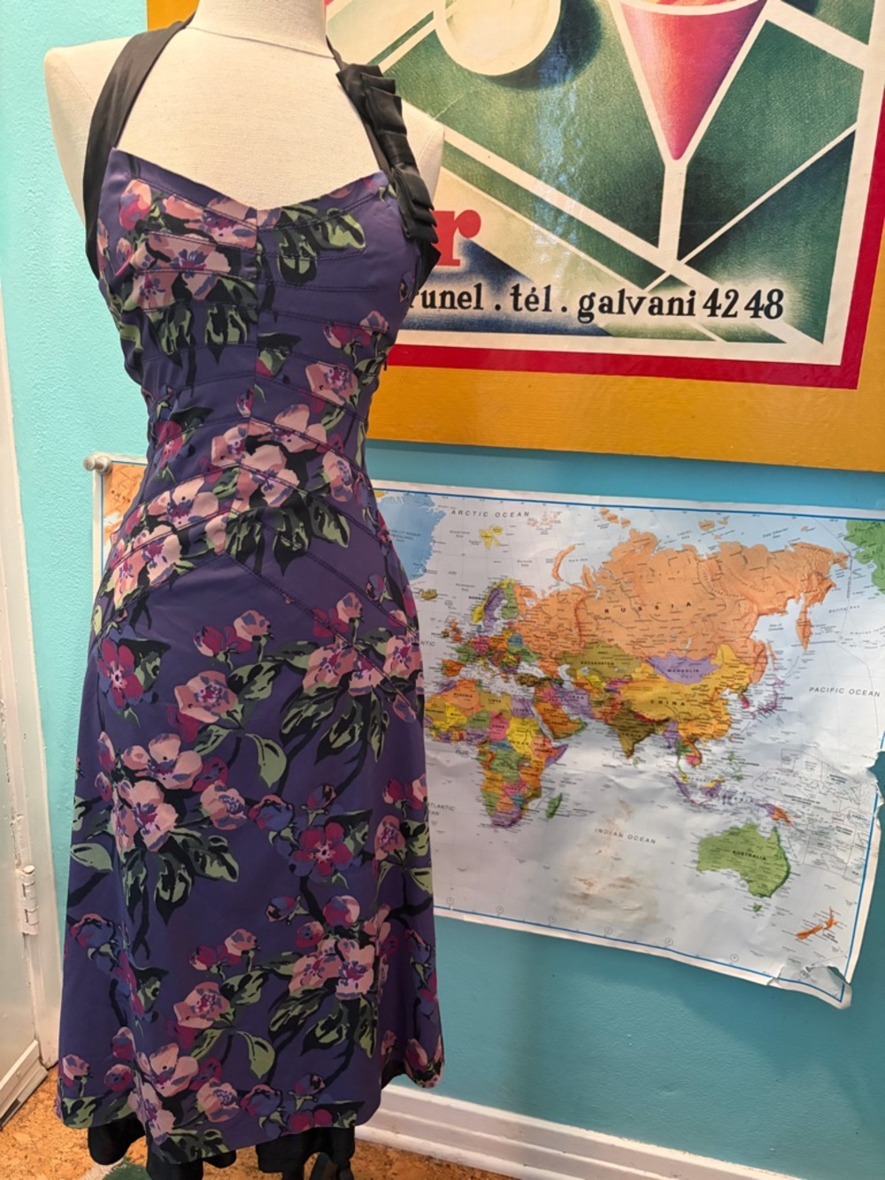 Karen Millen Purple Floral Halter Midi Dress